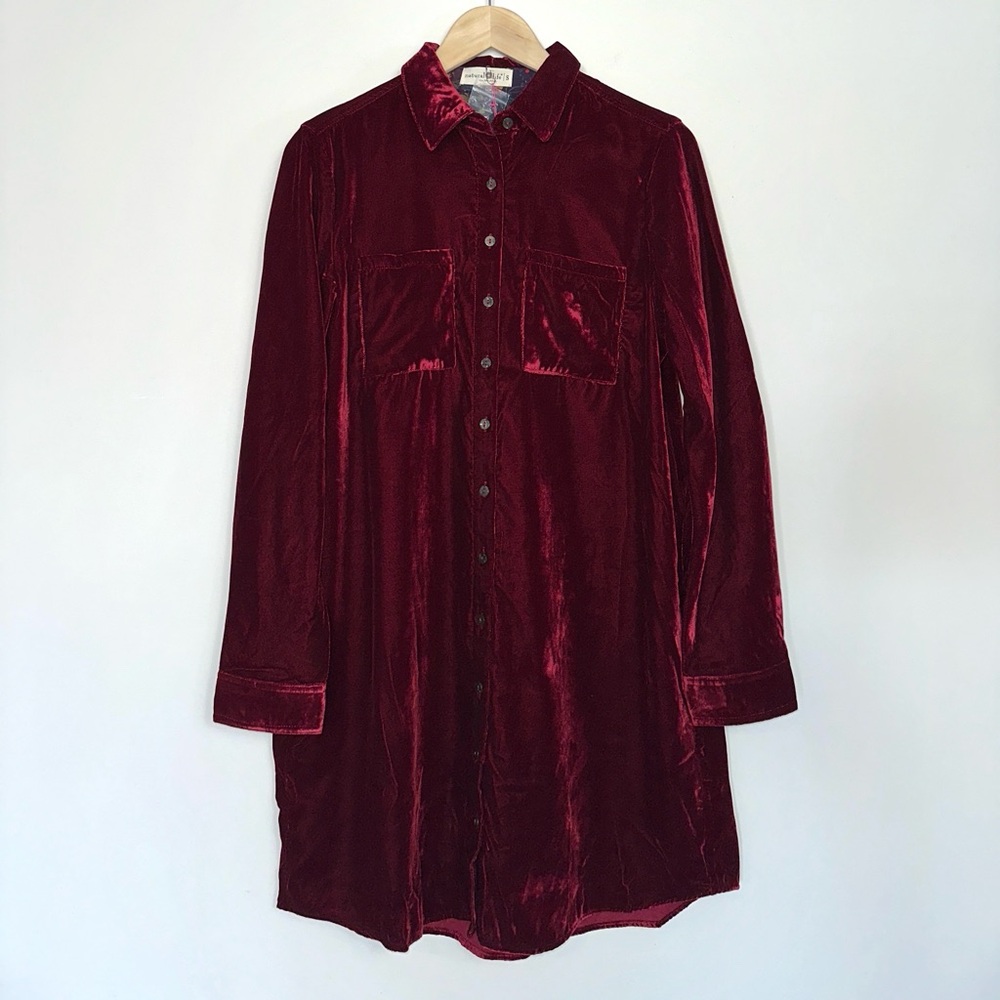 NWT Natural Life Rocky Velvet Button Front Shirt Dress in Cranberry - Picture 3 of 12